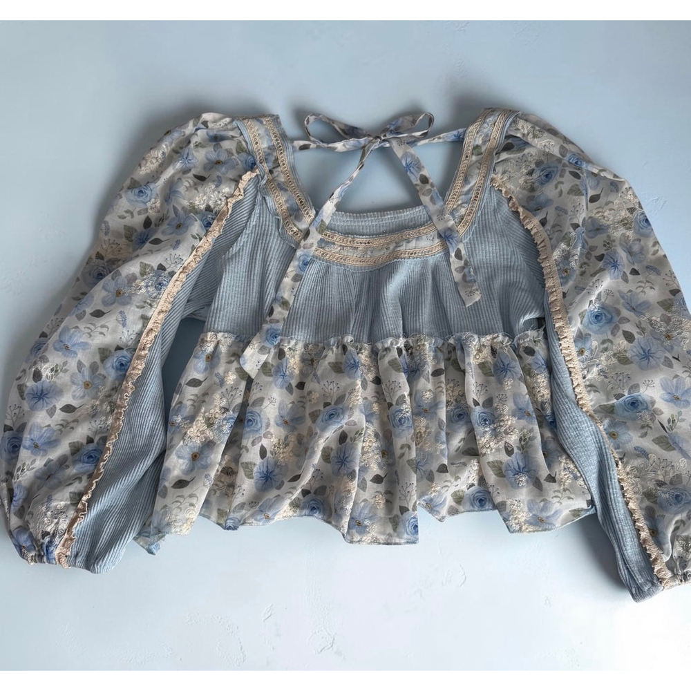 Womens Pol Powder Blue Floral Blouse L - Picture 7 of 16